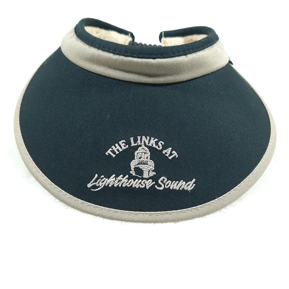 Imperial Adjustable Golf Visor Black Beige The Links at Lighthouse Sound Twill